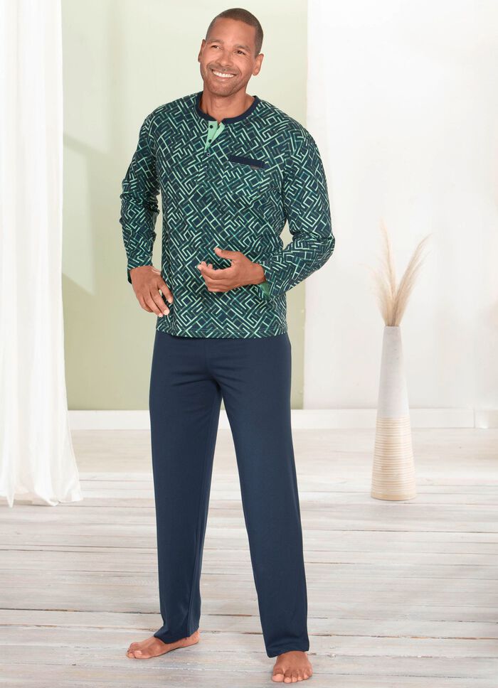 Schlafanzug mit Knopfleiste und offenen Beinabschl&uuml;ssen 