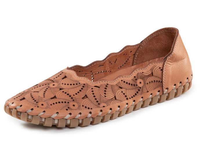 ELENA EDEN Ballerina mit interessanter Pr&auml;gung CAMEL