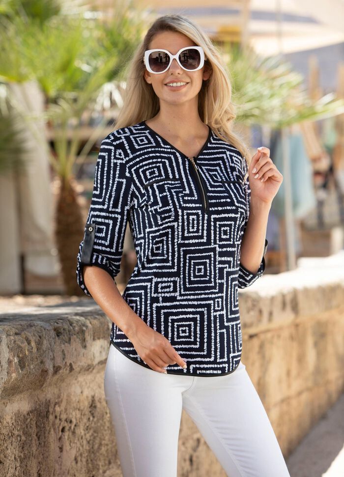Shirt-Tunika mit Lederimitat-Besatz 