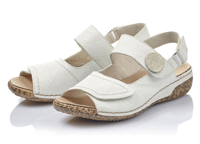Rieker, bequeme Damen-Sandalen, Weite H, mit herausnehmbarem Fu&szlig;bett WEISS