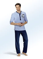 Zweierpack Schlafanzüge mit langer Knopfleiste, garngefärbtem Ringeldessin und Druckmotiv 