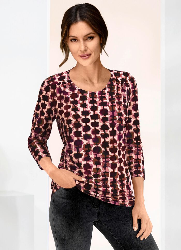 Shirt mit Kr&auml;uselung in der Schulterpartie AUBERGINE-BEERE-TAUPE