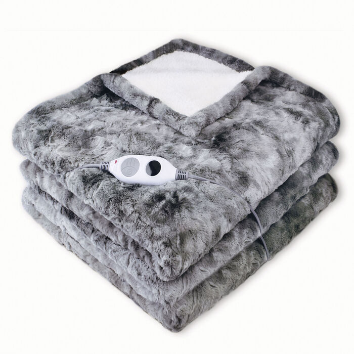 XXL-Heizdecke in Lammfell-Optik GRAU