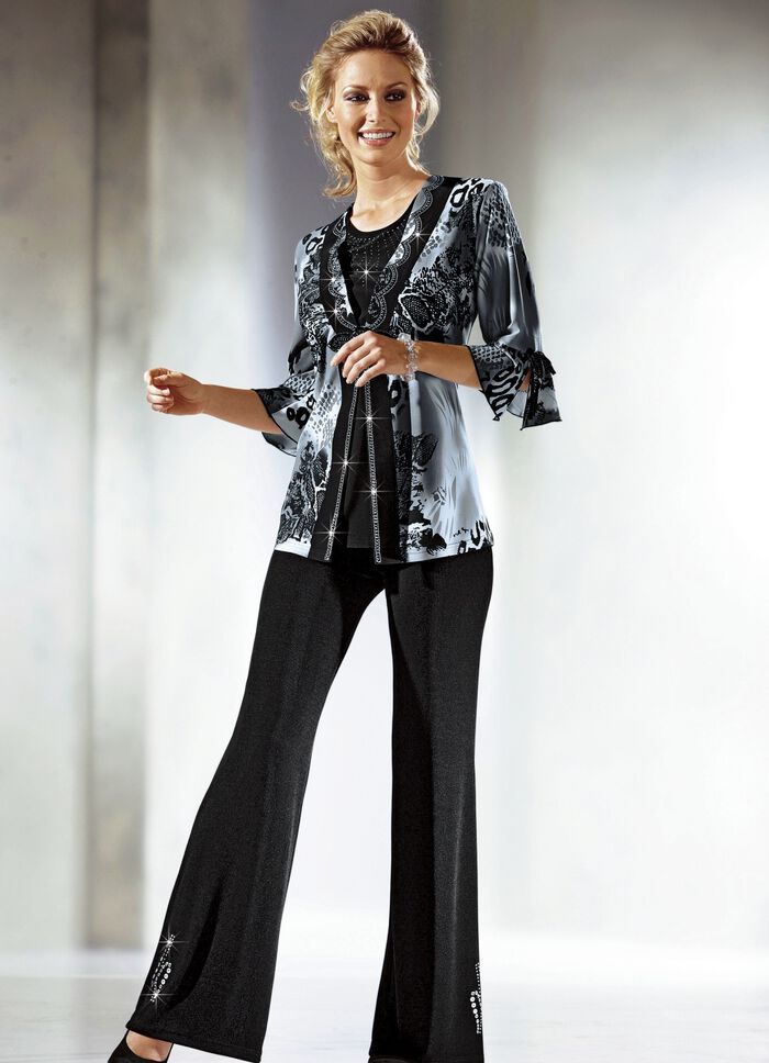 Topmodische Tunika in 2-in-1-Optik GRAU-SCHWARZ