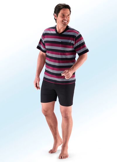 Zweierpack Shortys mit V-Ausschnitt, Brusttasche, garngef&auml;rbtem Ringeldessin 