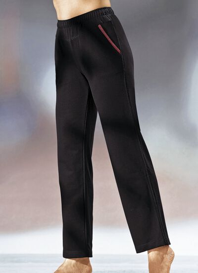 Hose mit Glanzgarn besticktem Zierband 