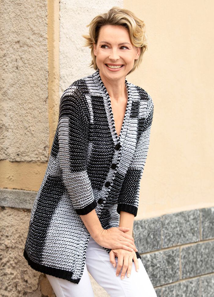 Strickjacke mit Strukturmuster SCHWARZ-ECRU