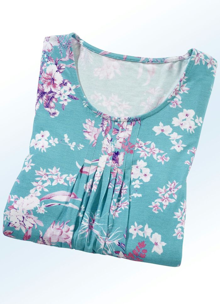 Longshirt mit dezenter Fältelung in 4 Farben TÜRKIS-LILA