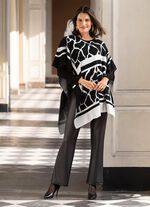 Poncho in asymmetrischer Zipfelform SCHWARZ-WEISS