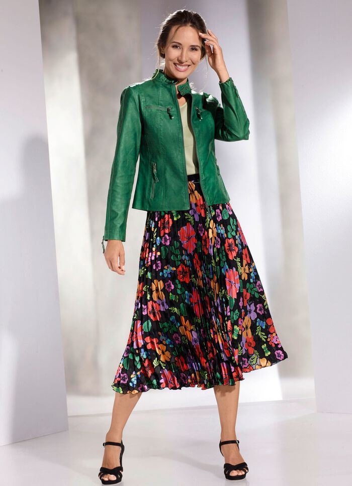 Plissee-Rock mit floraler Dessinierung SCHWARZ-BUNT