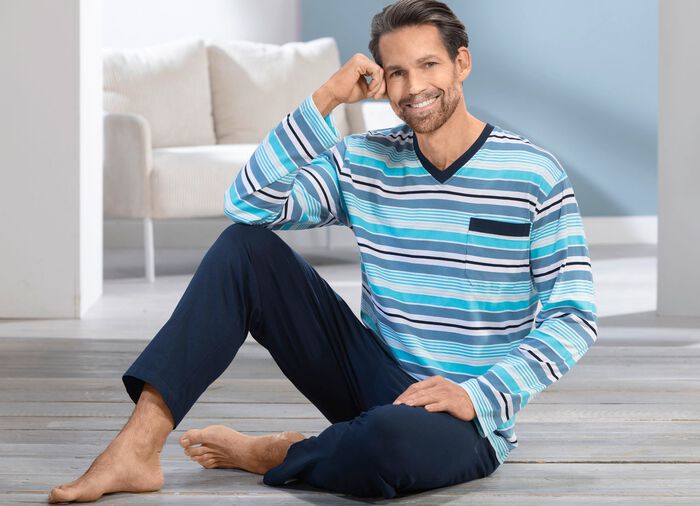 Zweierpack Schlafanz&uuml;ge mit V-Ausschnitt und offenen Abschl&uuml;ssen 