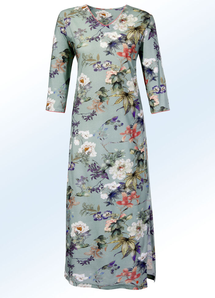 Nachthemd, wadenlang mit 3/4-langen &Auml;rmeln JADE-BUNT