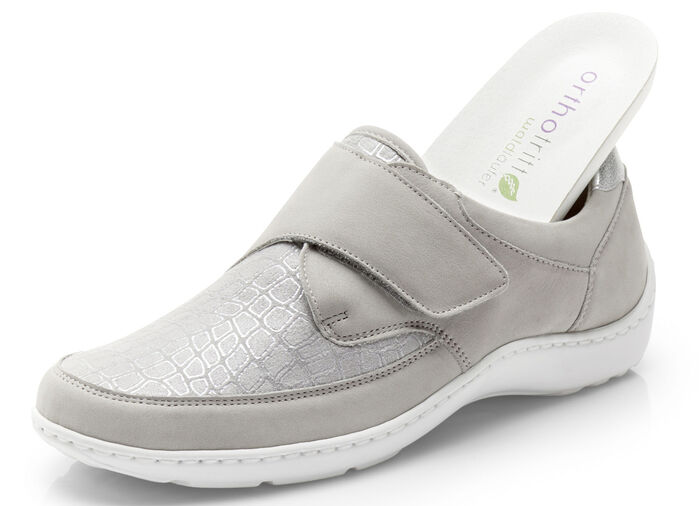 Waldläufer, bequeme Damen-Slipper, Weite H, mit herausnehmbarem Fußbett STEINGRAU