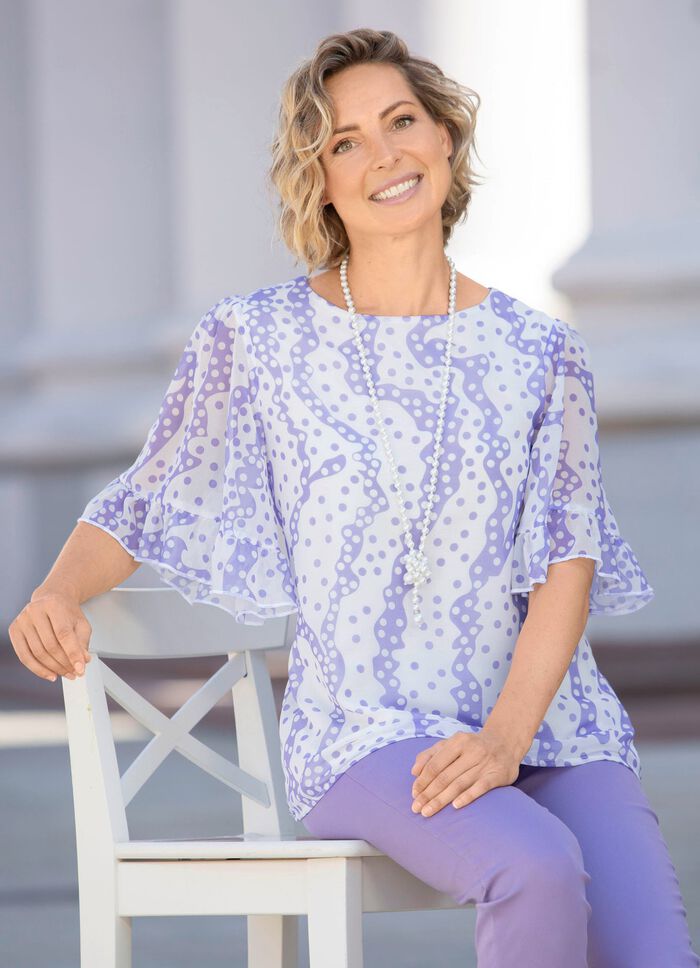 Doppellagiges Shirt mit Chiffon-&Uuml;berwurf in 2 Farben FLIEDER-WEISS