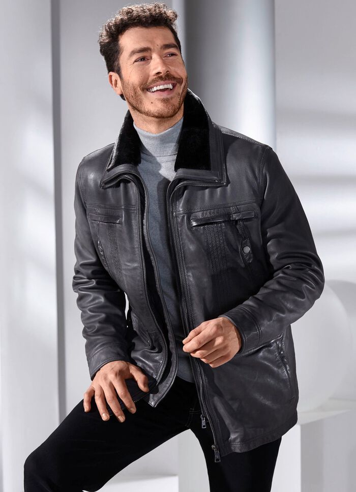 Lederjacke mit abtrennbarem Webpelzkragen 
