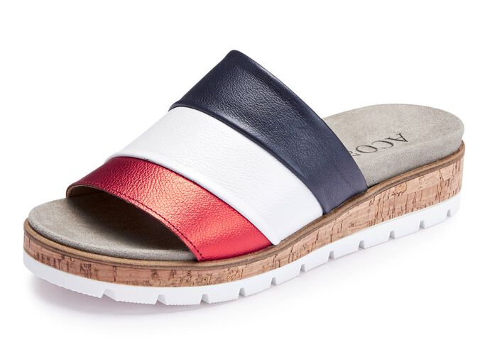 ELENA EDEN, bequeme Damen-Pantoletten, Weite G, mit herausnehmbarem Fu&szlig;bett BLAU-WEISS-ROT