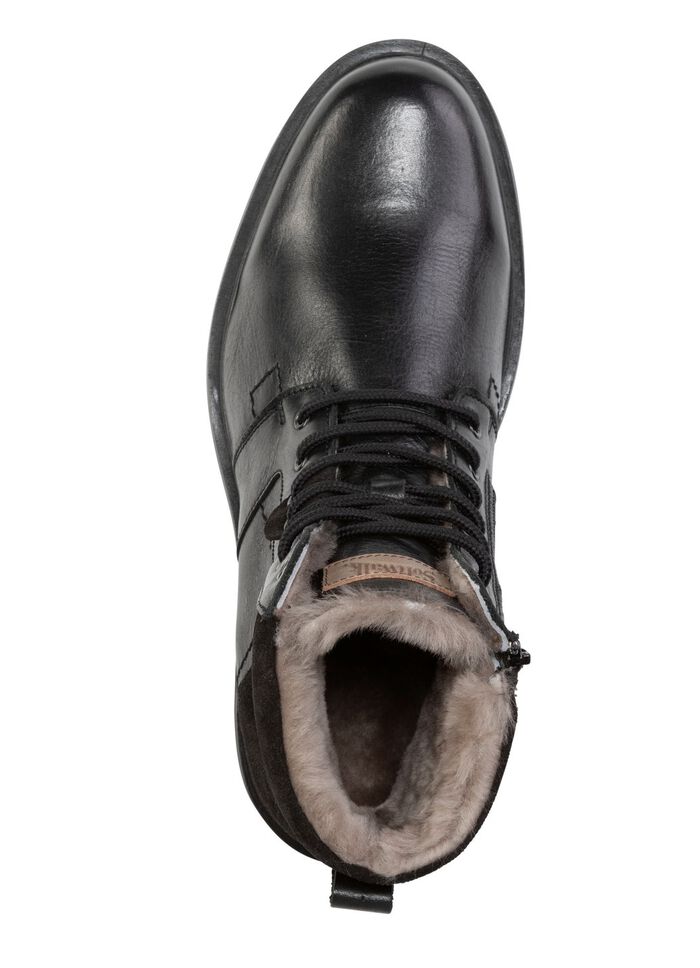 Schnür-Stiefel mit echtem Lammfellfutter SCHWARZ