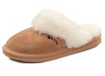 ELENA EDEN, warme Damen-Hausschuhe, mit Lammfell CAMEL