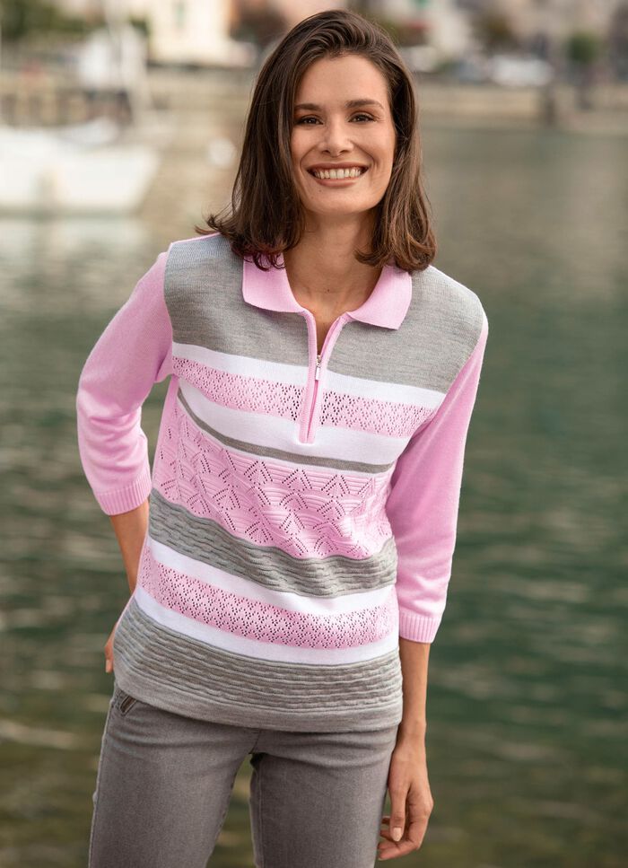 Pullover mit dezentem Glanz ROS&Eacute;-GRAU-WEISS