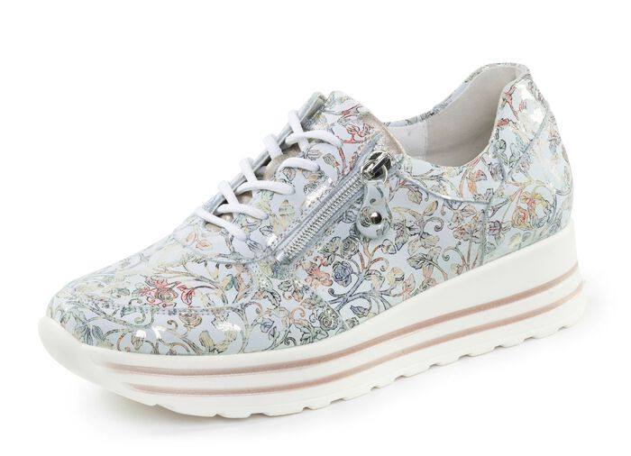 Waldl&auml;ufer Sneaker aus floral bedrucktem Nubukleder EISBLAU-BUNT