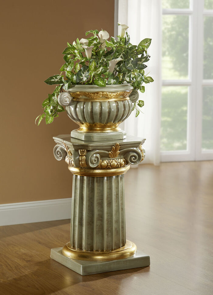 Säule mit Übertopf und echter Blattgoldauflage 