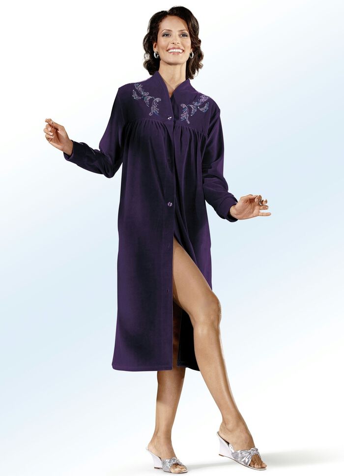 Hausmantel mit Stickerei- und Paillettenzier 