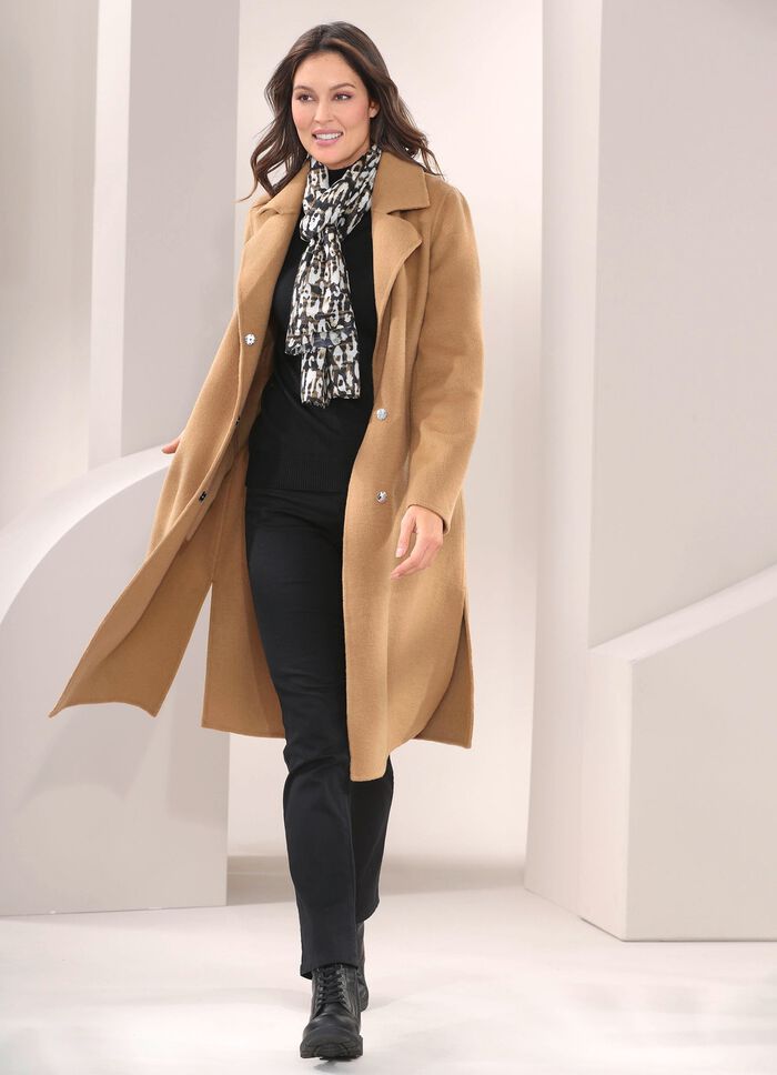 Mantel mit Gürtel und verdeckter Druckerleiste 