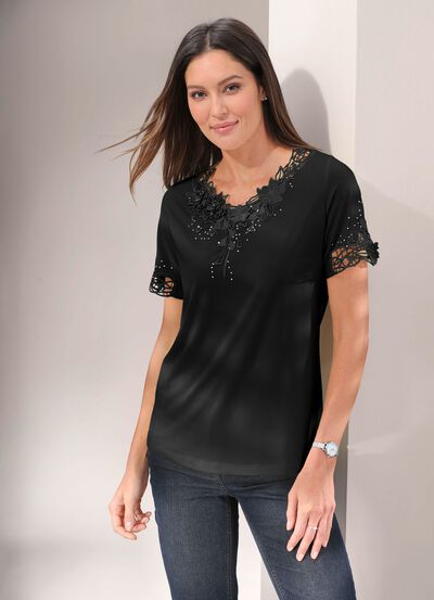Shirt mit floraler Spitze in 5 Farben 