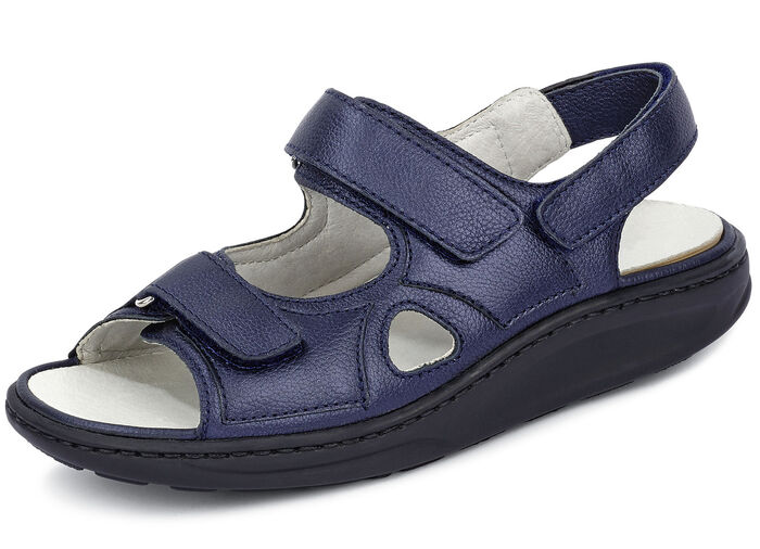 Waldläufer, bequeme Damen-Sandalen, Weite H, mit herausnehmbarem Fußbett STAHLBLAU