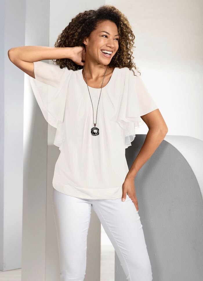 Poncho-Tunika mit Fledermausärmeln ECRU