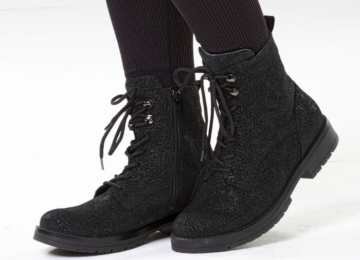 Waldl&auml;ufer, bequeme Damen-Stiefeletten, Weite G, mit herausnehmbarem Fu&szlig;bett SCHWARZ