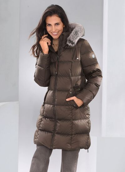 Daunen-Kurzmantel mit abnehmbarer Kapuze 