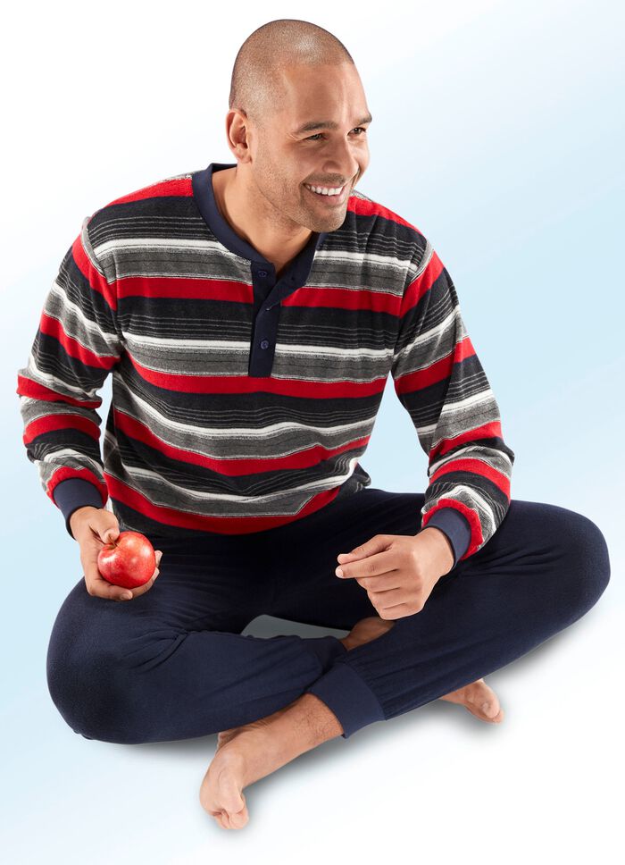 Schlafanzug aus Frottierstretch, mit Knopfleiste und B&uuml;ndchenabschl&uuml;ssen 