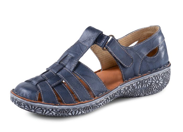 ELENA EDEN, sommerliche Damen-Slipper, Weite G, mit Klettspange JEANS
