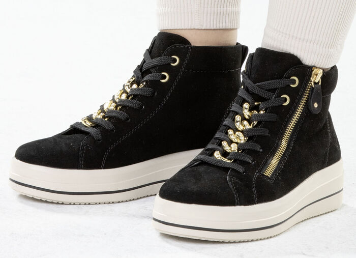 Remonte Bootie mit funkelnder Zierkette an der Schnürung SCHWARZ