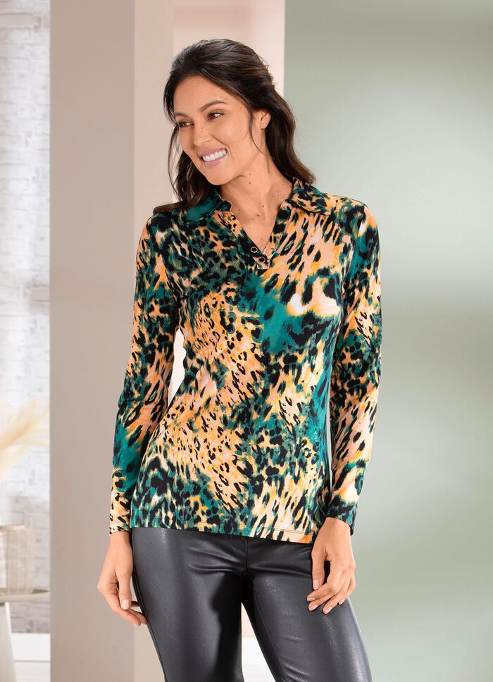 Poloshirt mit Zierkn&ouml;pfen am V-Ausschnitt 