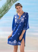 Tunika mit wei&szlig;er Stickerei sowie Seitenschlitzen, reine Baumwolle 