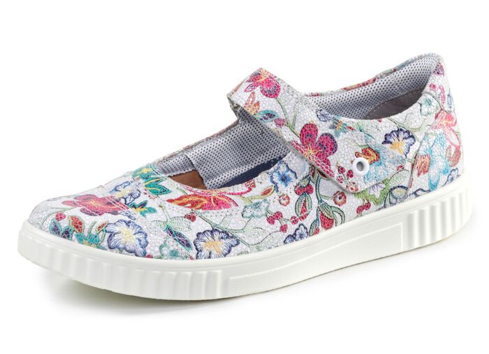 Slipper aus floral bedrucktem Leder 