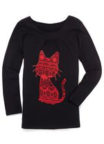 Shirt mit Katzen-Motiv in 2 Farben SCHWARZ