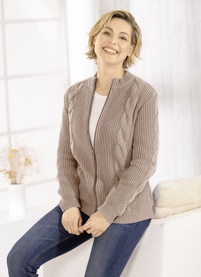 Strickjacke mit nachhaltig recycelter Baumwolle TAUPE