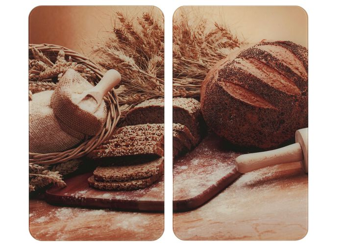 Herdabdeckplatten aus Glas, 2er-Set, Motiv Brot 