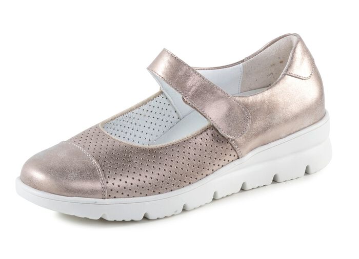 Waldl&auml;ufer Spangenschuh aus teilweise gelochtem Leder BRONZE