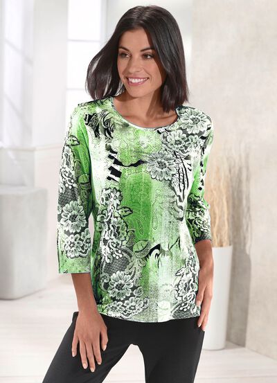 Shirt mit Pl&auml;ttchenzier im Vorderteil in 4 Farben 