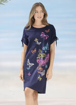 Kleid mit platziertem Druckdessin und raffbaren &Auml;rmeln 