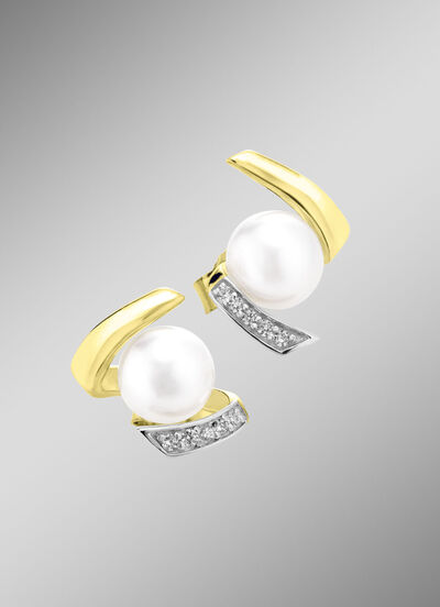 Ohrstecker mit S&uuml;&szlig;wasser-Zuchtperlen und synth. Zirkonia 