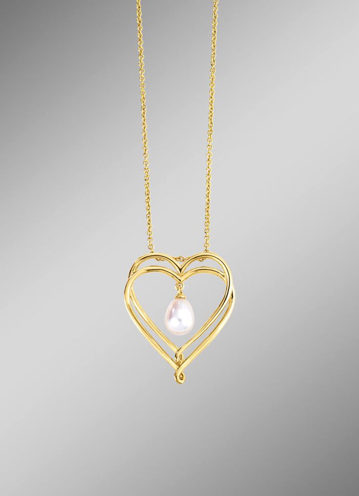 Herz-Anh&auml;nger mit S&uuml;&szlig;wasser-Zuchtperle und Ankerkette 