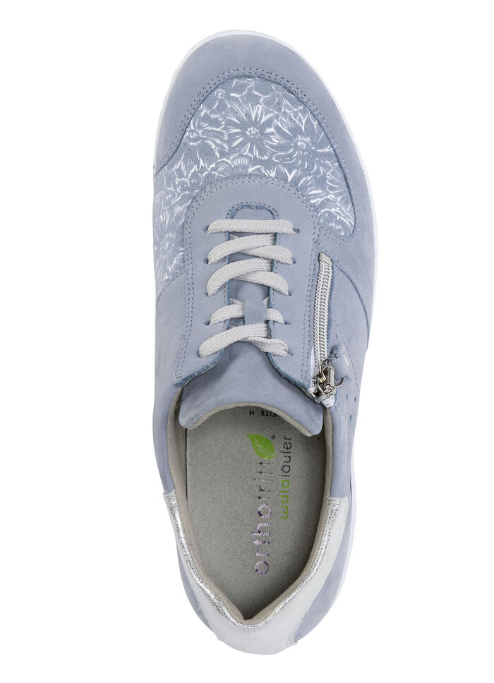 Waldläufer Schnürschuh mit floral bedrucktem Elastikmaterial BLEU-SILBER