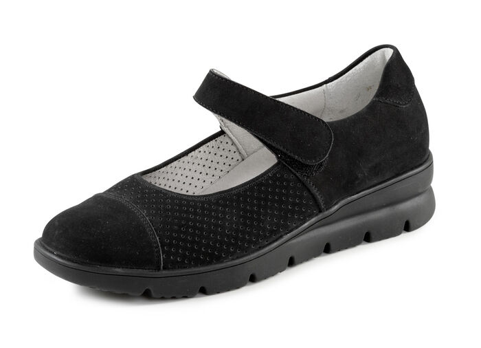 Waldläufer Spangenschuh aus teilweise gelochtem Leder SCHWARZ