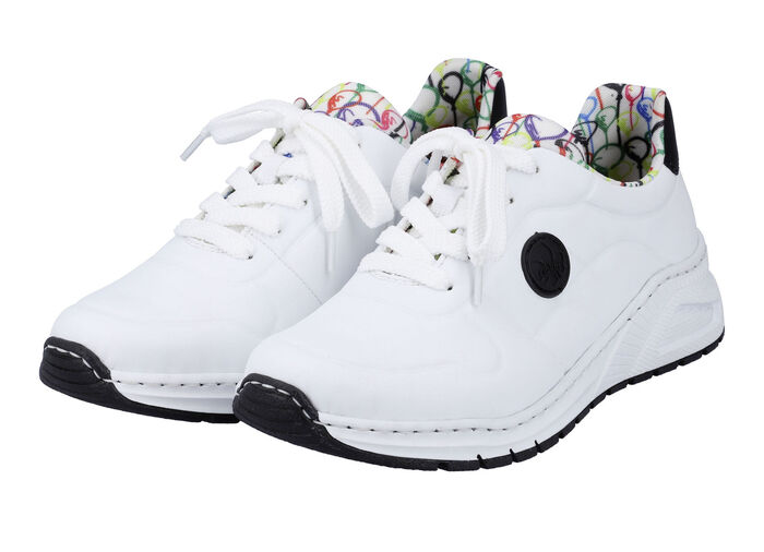 Rieker, stylische Damen-Sneaker, Weite H, mit herausnehmbarem Fußbett WEISS-SCHWARZ