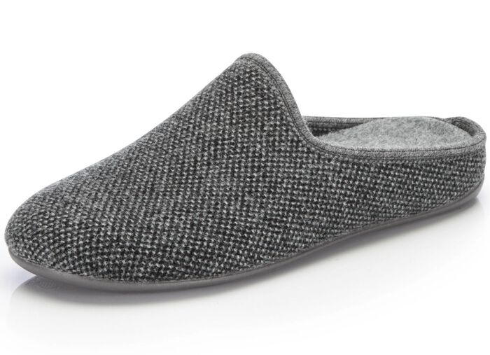 Pantoffel aus dezent gemustertem Textilmaterial GRAU
